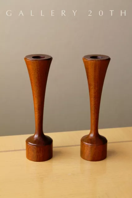 Custom! Vtg Mid Century Danish Modern Teak Candle Holders! Handcarved Beauties!