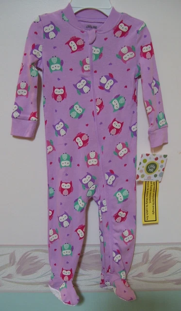 Girls Little Me Lilac Owl Heart Snug Fitting Footed Sleeper Pajamas Sz 12M 18M