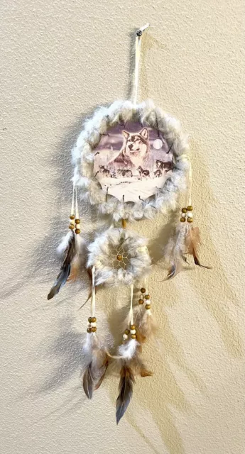 Vintage Wolf Pack Dream Catcher Native American Wolves Snow Southwestern Decor