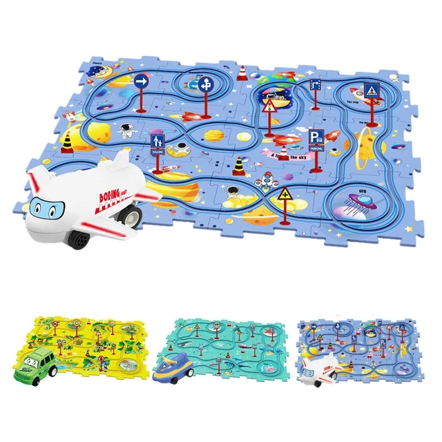 Children's Educational Puzzle Track Car Play Set DIY Assembling Electric Trolley