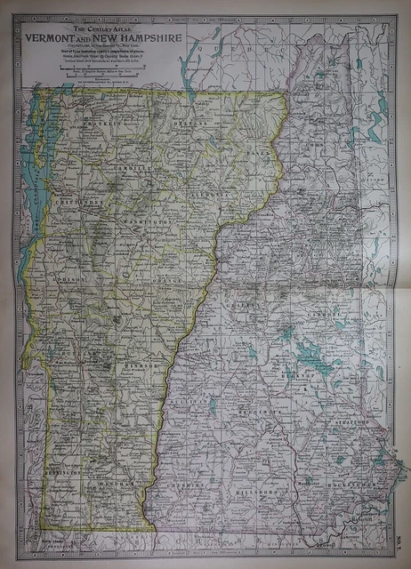Old 1897 Century Atlas Map ~ VERMONT & NEW HAMPSHIRE ~(12x18) ~ Free S&H #239