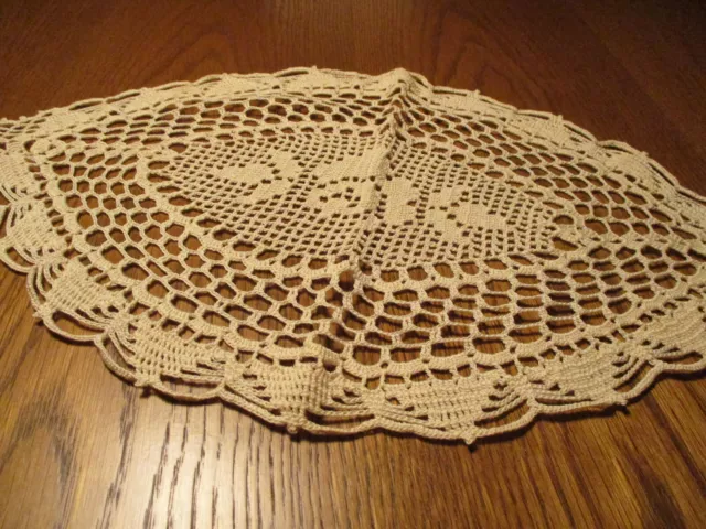 Deckchen Deko Deckchen Handarbeit Oval  52 cm Beige Baumwolle unbenutzt