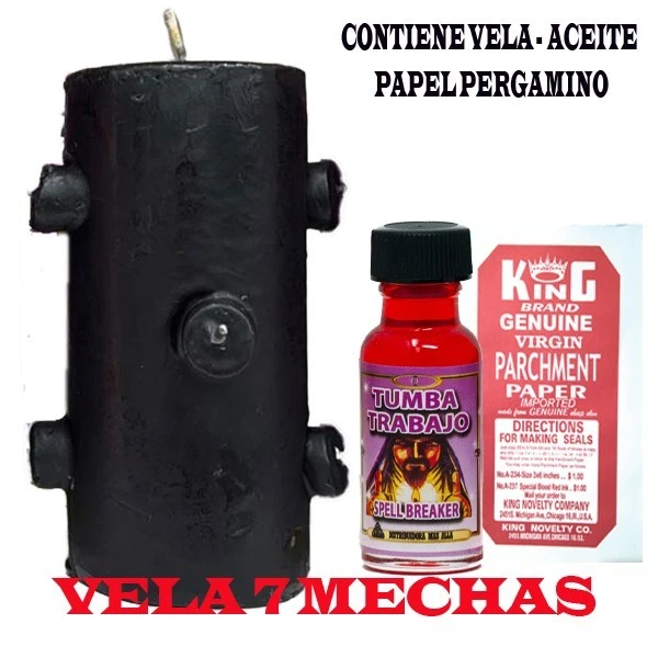 Velón 7 Mechas Siete Negro Tumba Trabajos Con Ritual Rompe Hechizos Conjuros Ojo 688 - Foto 3