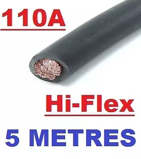 BLACK 16mm BATTERY STARTER WELDING CABLE 110 AMP  5m HI-FLEX  110A WIRE 5 METRES