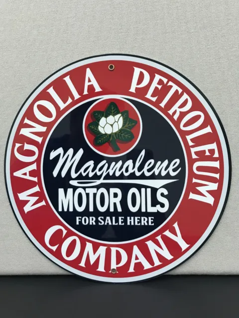 Magnolia petroleum gasoline round sign garage man cave magnolene oil gas