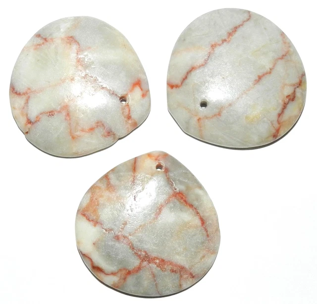 P2148 Redline Marble Flat Teardrop 38mm Gemstone Pendant Focal Bead 1pc
