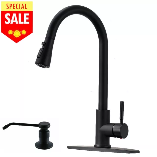 Single Handle Kitchen Faucet with Pull Down Sprayer Cover Plate Soap Dispenser