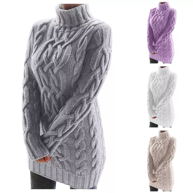 Womens Long Sleeve Turtleneck Sweater Dress Knitted Bodycon Jumper Pullover Top