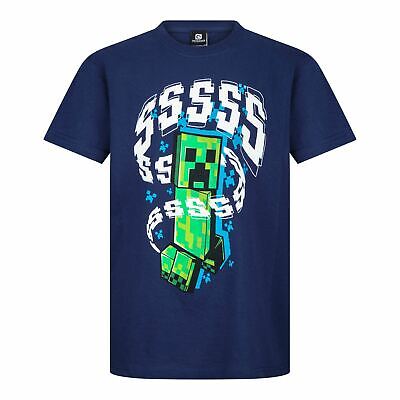 Minecraft Creeper Ssssh Bambini Navy T-Shirt 100% Cotone Ufficiale Età 5-6 Anni