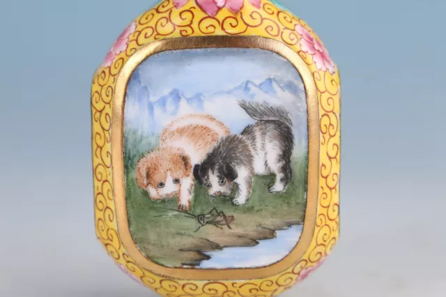 chinese cloisonne hand painting lovely dogs cats snuff bottle collectable 2