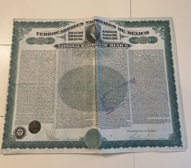Mexico - National Railways of Mexico - 1907 - 4% Gold bond for 100 dollars