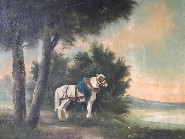 Tableau Huile Chasseur Avec épagneuls Et Cheval - Paysage Sur Toile - Grand Format