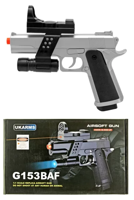UK ARMS 6 Silver Plastic Airsoft Pistol Handgun Gun w/BBs 130fps Air Soft  M777S