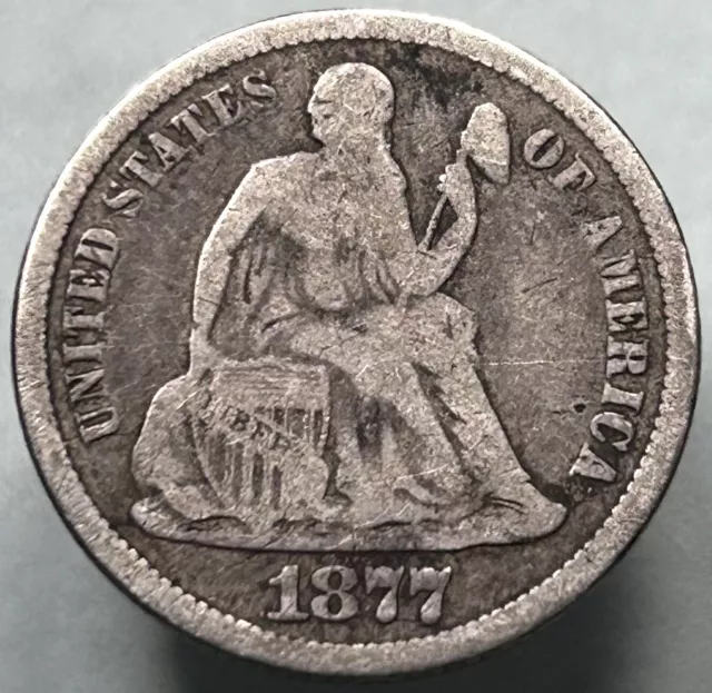 1877-CC Seated Liberty Dime Fine+ Strong Mint Mark Carson City