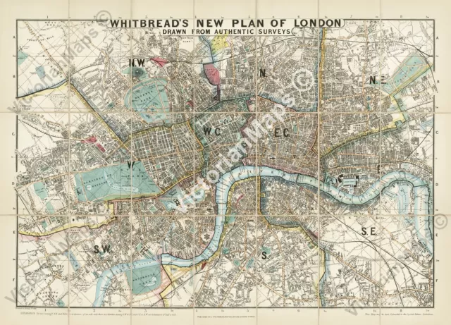 Whitbread's New Plan Of London historical map Victorian guide 1858 art poster