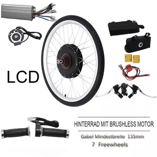 26" Electric Bicycle Conversion Kit Rear Wheel E Bike Motor Hub LCD Hand Brake