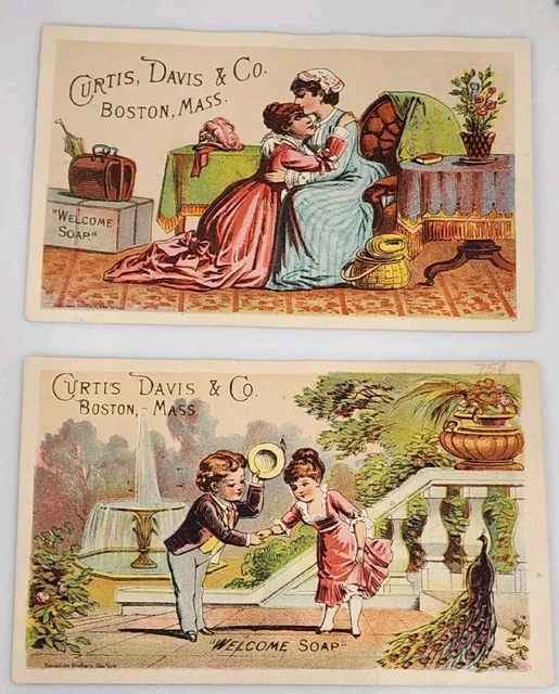 Victorian Trading Cards Lot of Two Welcome Soap Curtis Davis & Co. Boston Mass