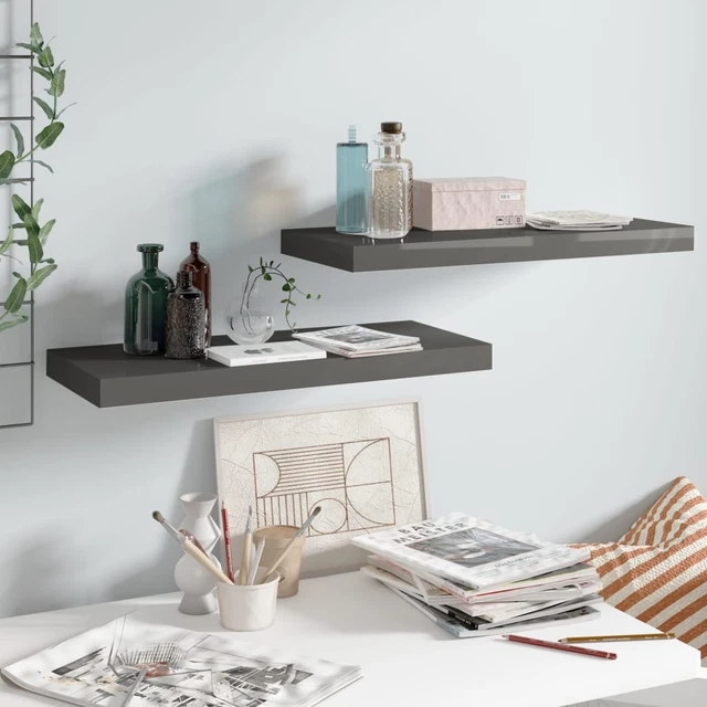 Scaffali a Parete 2 pz Grigio Lucido 60x23,5x3,8  in MDF C1Y9
