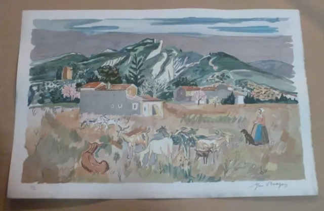 lithographie chèvres Provence Yves Brayer signée au crayon, 1 des 60 exemplaires