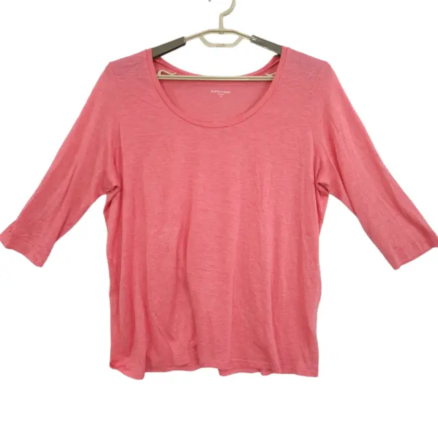 Eileen Fisher Top T-shir Women Pink XL 3/4 Sleeve Pullover Silk Blend Round Neck