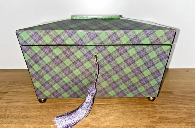 Fabulous Large 2 Section Scottish Queen Victoria  Tartan Ware Tea Caddy c1850-80