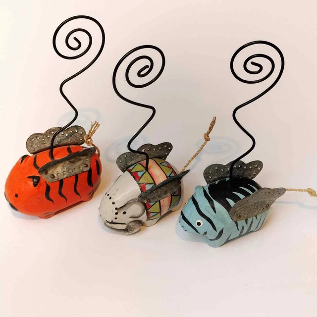 Set Of 3 Wooden Winged Elephant Zebra Tiger For Photos Place Cards Business