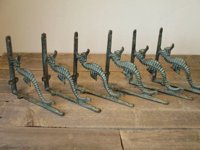 6 Cast Iron NAUTICAL SEAHORSE Brackets Garden Braces Shelf Bracket Book Beach