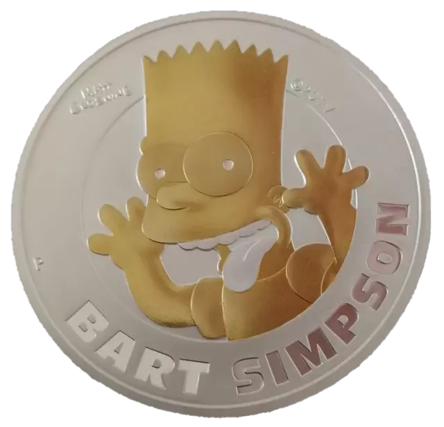 2022 Silver Bart Simpson Tuvalu 1Oz .999 24k Gilded Coin Edition 2