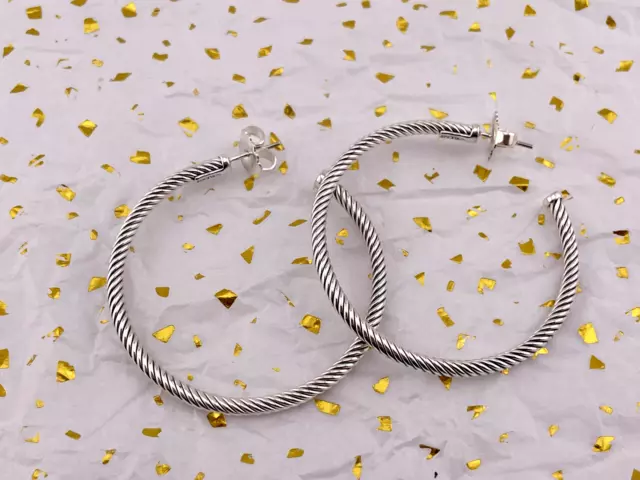 David Yurman Sterling Silver Cable Classic 2 inch Hoop Earrings 925