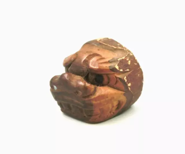 Japanese NETSUKE Charm Wooden Hand-carved Chinese lion SHISHI-MAI