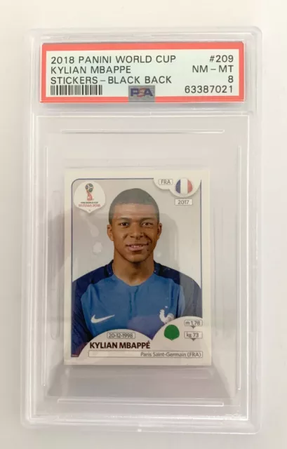 Kylian Mbappe ROOKIE 2018 Panini World Cup Sticker Black Back #209 PSA 8