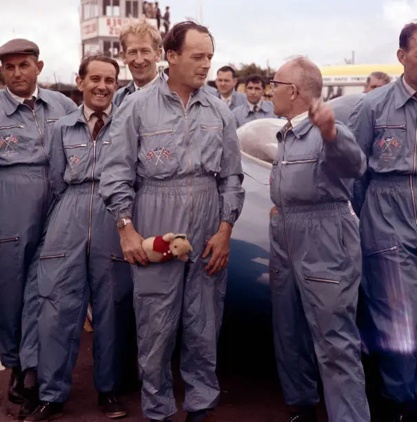 Donald Campbell with Bluebird and his crew at the Goodwood Fes- 1960s Old Photo