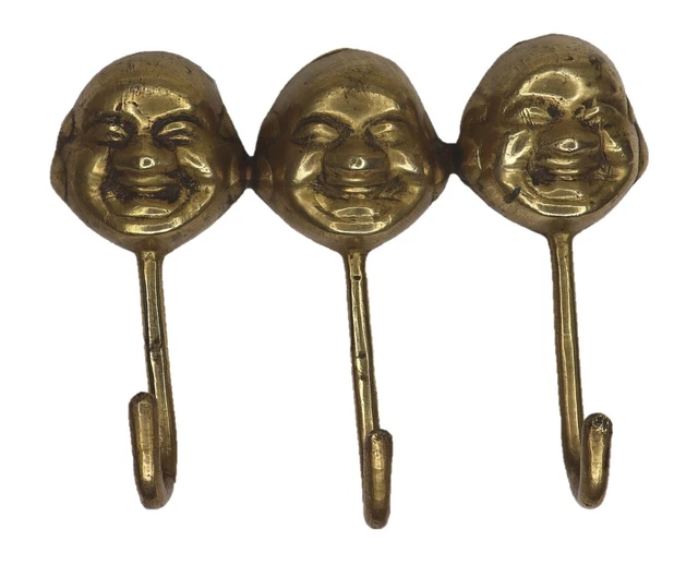 Smiling Face Shape 3 Hook Antique Vintage Style Handmade Brass Wall Hanger Hook