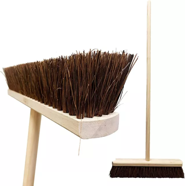 18″ Stiff Broom Outdoor Heavy Duty with Wooden Handle Natural Bassine Yard Brush