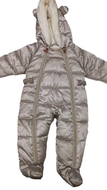 Ted Baker Quilted Double Zip Baby Snowsuit 3-6 Months Faux Fur Trim Baby Coat