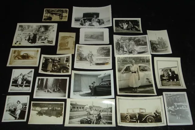 21 LQQK vintage 1920s-50s original, A FEW NICE GIRLS POSED BY OLD CARS #49