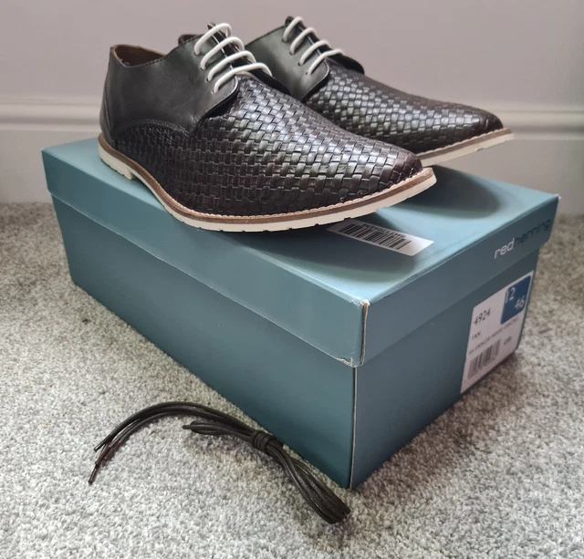 Scarpe stringate da uomo rosse aringhe marroni in pelle intrecciate. UK12. Nuovo con scatola