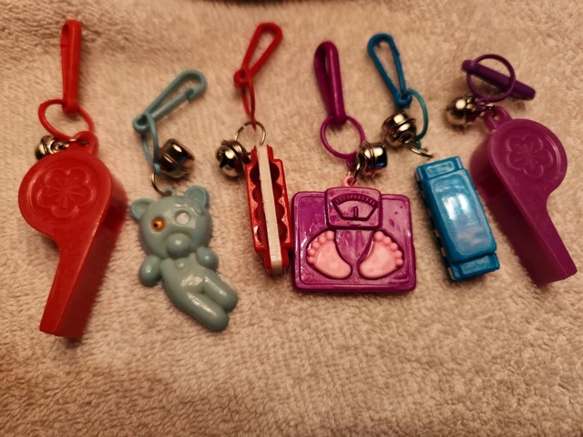 Vtg Plastic Clip On Bell Charm 80s Necklace NOS Lot Happy Feet Harmonica Whistle