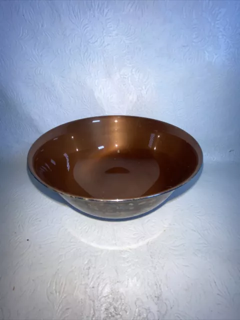 Vintage Mid Century Modern Brown Enamel Silver Plate Reed & Barton Bowl 1120 6.5