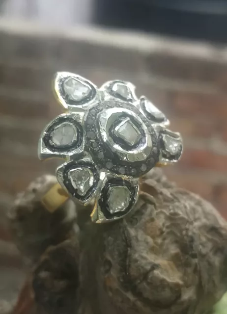 Handmade Naturel Polki Diamant 925 Massif Argent Sterling Bague Victorien  Bijoux