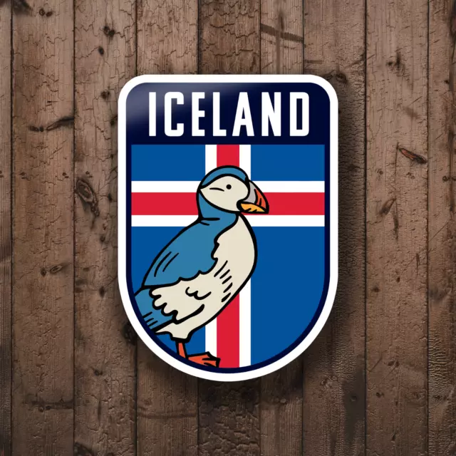 Iceland Flag with Puffin Bird Glossy Sticker - Laptop/Decorative Travel Sticker