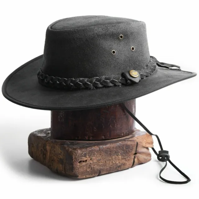Noir Cuir Cowboy Outback Ouest Australien Style Vintage Chapeau Artisanat