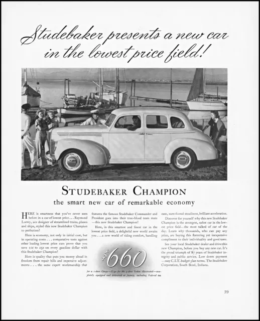 1939 Studebaker Champion Car sailboats dock women men vintage photo print ad XL