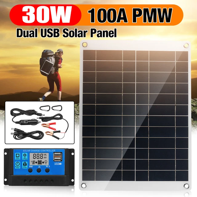30W Kit de Panneau Solaire Chargeur de Batterie 12V RV Remorque 100A Contrôleur