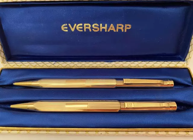 Eversharp rolled gold triangular pen pencil set, 1960s box working