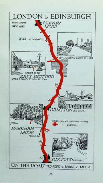 NOTTINGHAMSHIRE TUXFORD,BARNBY MOOR Original Antique Pictorial Road Map c1920