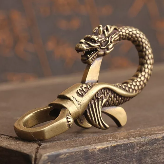 Small Brass Animal Dragon Carved Statue Small Figure Keychain Pendant Ornaments