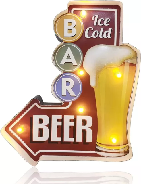 Beer Bar Pub Light Up Metal Sign Vintage Retro Style Battery Operated  Man Cave