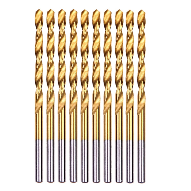 10-piece 27/64" Round Shank HSS Titanium Coated Twist Drill Bits for Metal