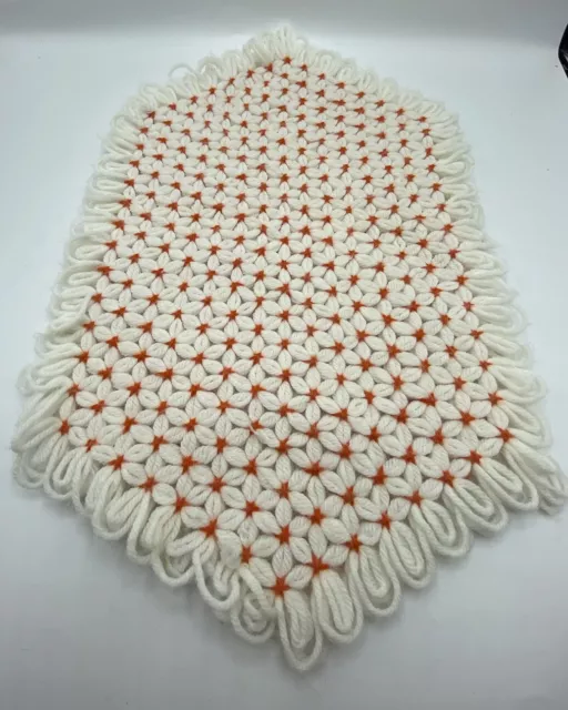 Vintage Yarn Star Trivet Placemat Country Cottagecore Daisy Loom Orange White Vintage Yarn Star Trivet Placemat Country Cottagecore Daisy Loom Orange White